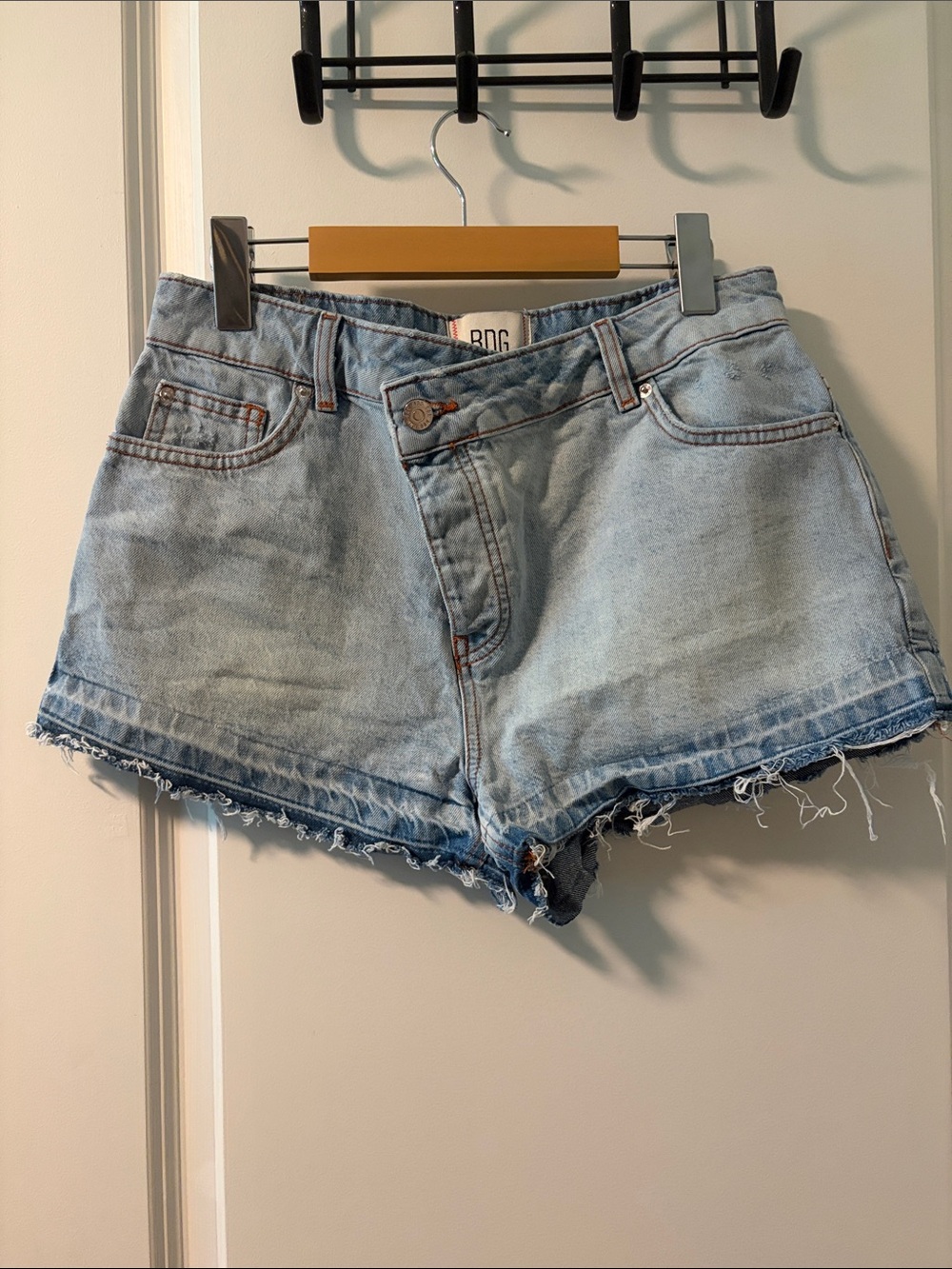 BDG Light Blue High-Rise Frayed Denim Shorts